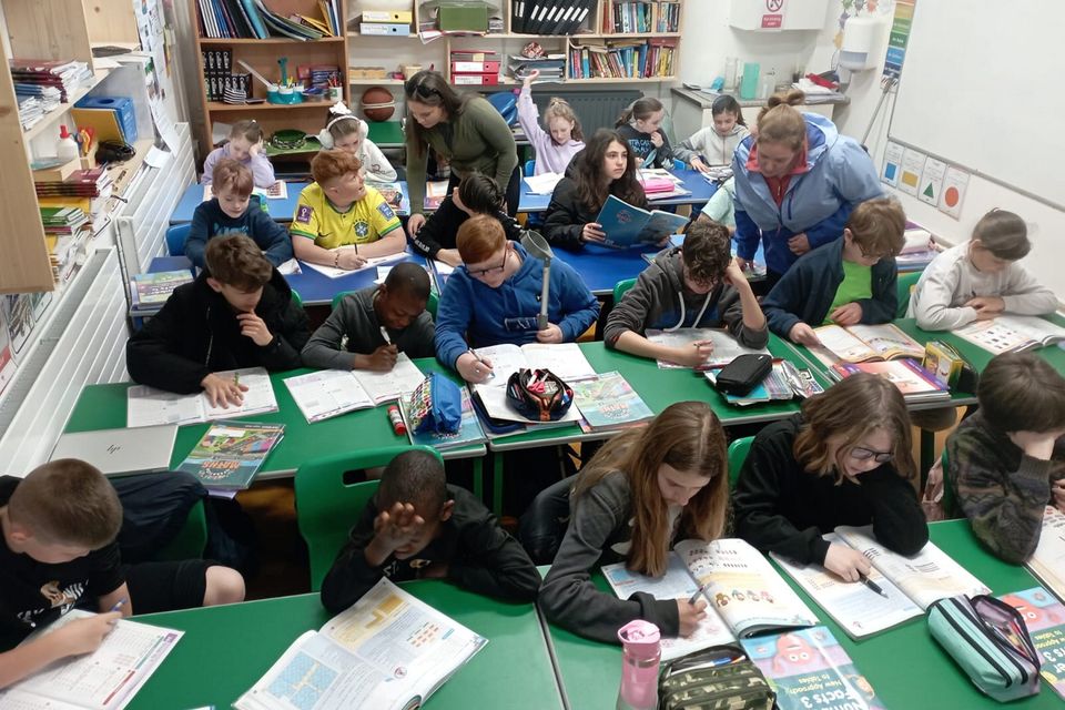 Pupils squeeze into a classroom at Fermoy Educate Together