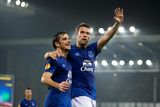 thumbnail: Coleman celebrates alongside teammate Leighton Baines after scoring against Wolfsburg during their Europa League Group H soccer match at Goodison Park. Photo credit: AP Photo/Jon Super