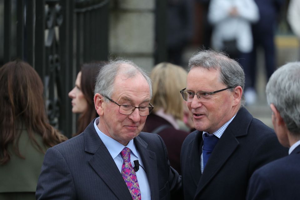 RTÉ journalist George Lee (right) was among the mourners at Charlie Bird's memorial service. Photo: Collins
