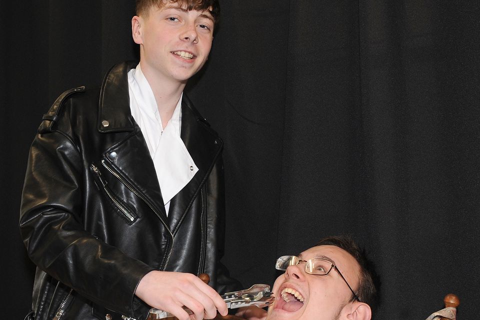 Tadhg Fitzgerald and Michael Quigley are appearing in the Coláiste Rís production of the musical 'Little Shop of Horrors' in Táin Arts Centre, 1st-3rd May. Photo: Aidan Dullaghan/Newspics