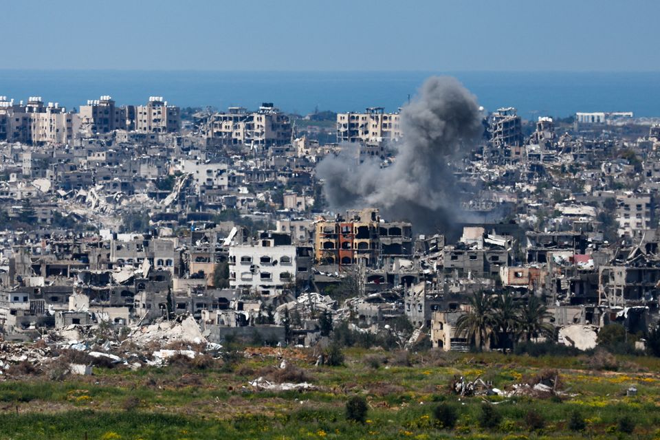 Smoke rises from Gaza today, March 23, 2024. Photo: REUTERS/Amir Cohen.