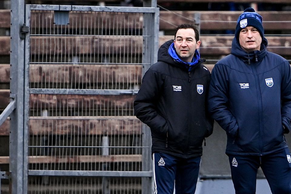 Allianz Hurling League winning Waterford manager Liam Cahill, right, with coach Mikey Bevans. Photo by Piaras Ó Mídheach/Sportsfile