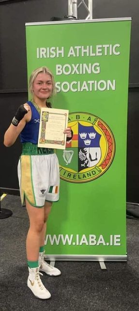 Curado Boxing Club's Siofra Kenny after their win in the All-Ireland final at the National Stadium on Saturday. 