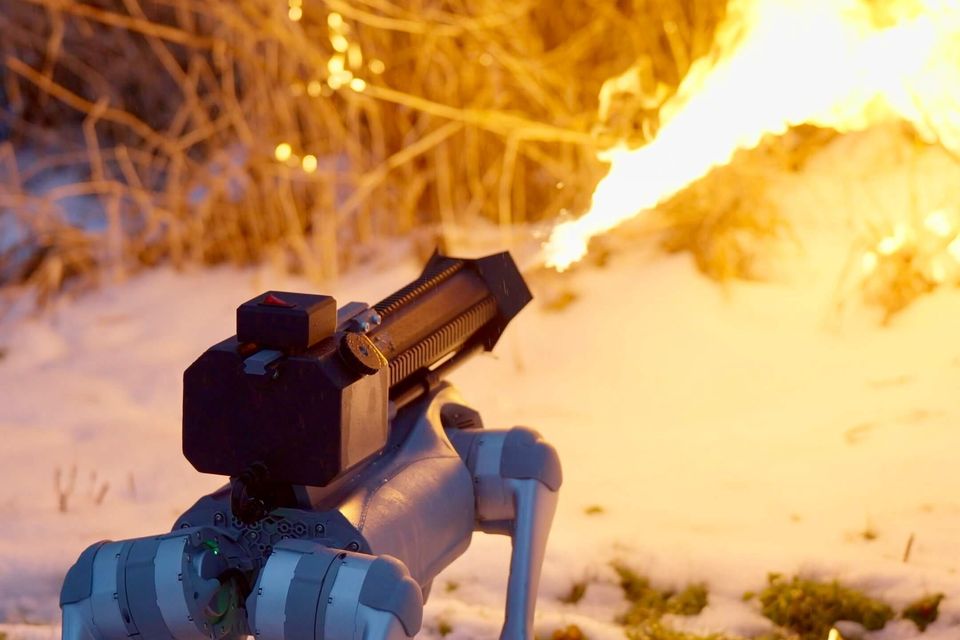 The flame-thrower robot is not being advertised as a weapon.