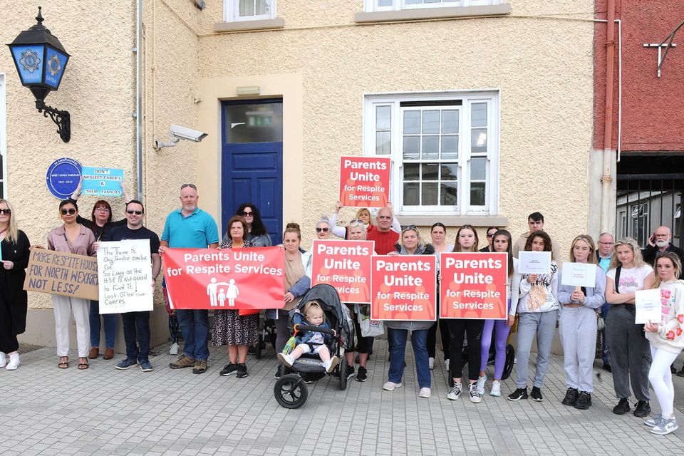 Parents Unite against Respite protest pictured at the starting point outside Gorey Garda Station on Friday. Pic: Jim Campbell