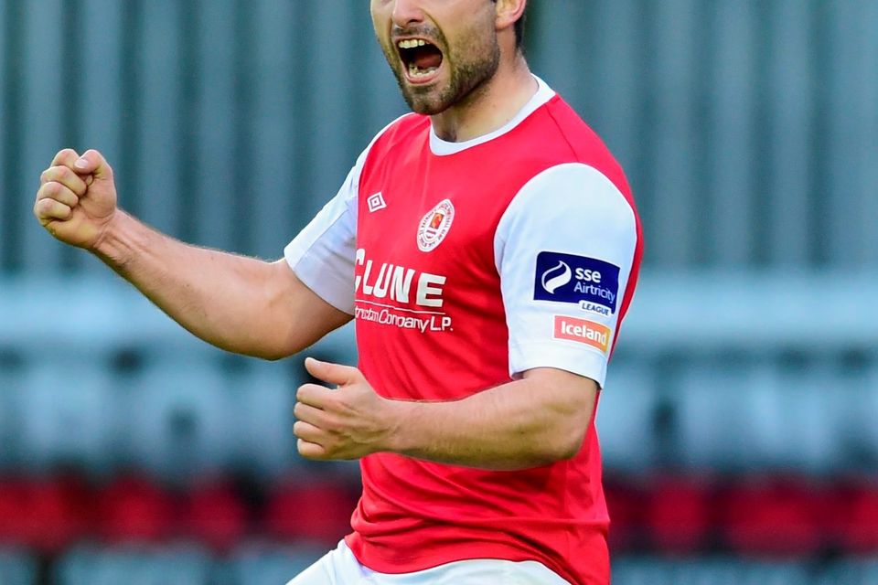 St Pat's Christy Fagan celebrates after scoring his side's third goal last night