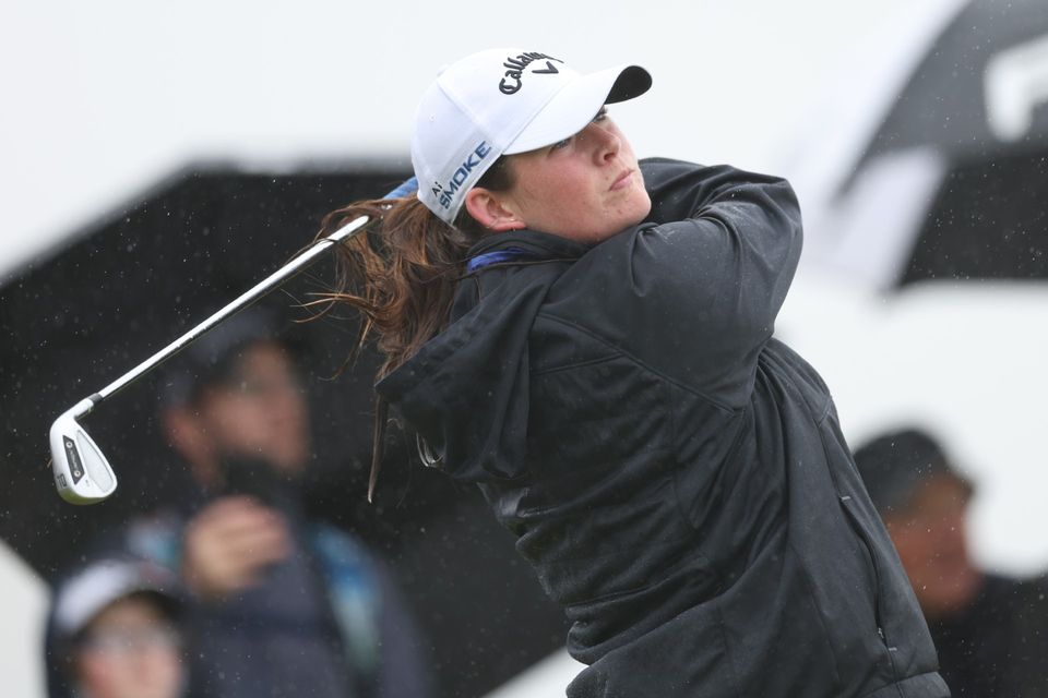 Lorna McClymont of Scotland tees off during the Final on day six of the Women's Amateur Championship at Portmarnock Golf Club. Photo by Oisín Keniry/R&A via Getty Images