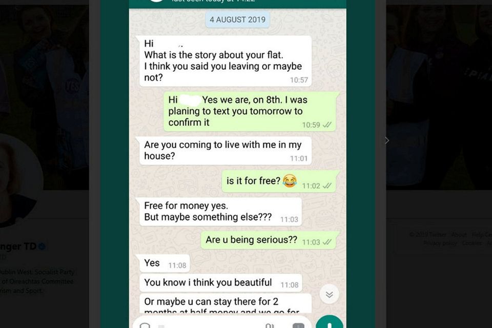 Messages a landlord is alleged to have sent a female tenant