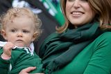thumbnail: Amy Huberman, Brian O'Driscoll's wife, with their baby Sadie before the game. Photo: Paul Mohan / SPORTSFILE