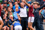 thumbnail: Tipperary manager Michael Ryan and several Galway players debate a lineball during yesterday’s All-Ireland SHC semi-final at Croke Park. Photo: Sportsfile