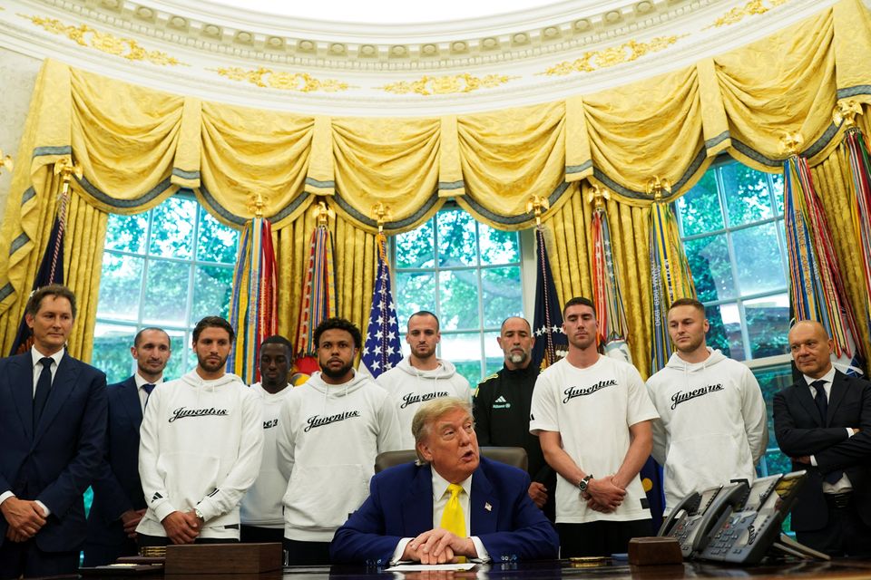US President Donald Trump meets with players of the Juventus soccer team in the Oval Office of the White House in Washington, D.C. Picture: REUTERS/Nathan Howard