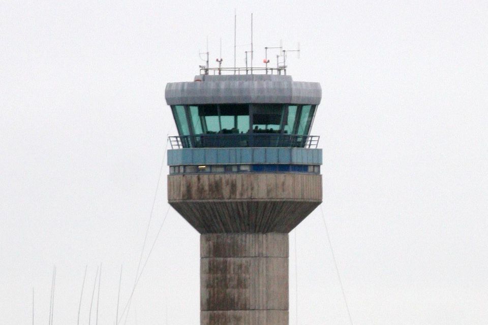 An air traffic control tower at Dublin Airport
