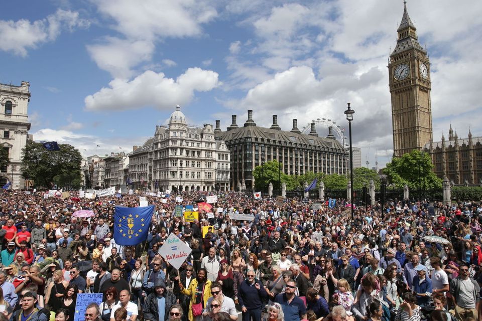 Remain supporters demonstrate during the March for Europe rally