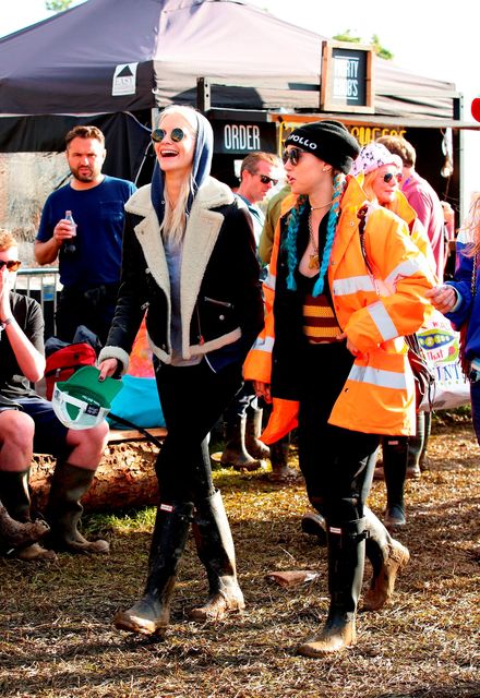 Poppy Delevingne and Suki Waterhouse are seen backstage at the Glastonbury Festival, at Worthy Farm in Somerset Credit: Yui Mok/PA Wire