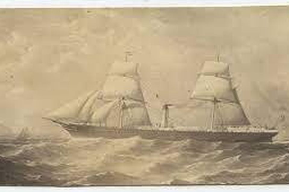 The Cunard Royal Mail steamer Cunard of Glasgow which was lost at Tuskar Rock in 1872.