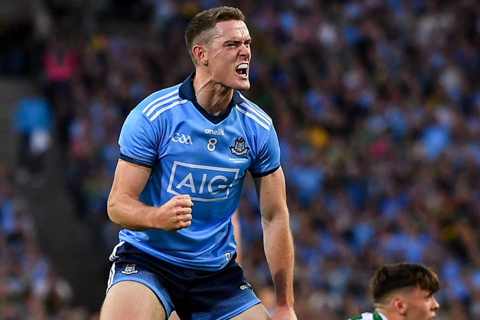 Brian Fenton after winning a free against Kerry last night. Photo: Seb Daly