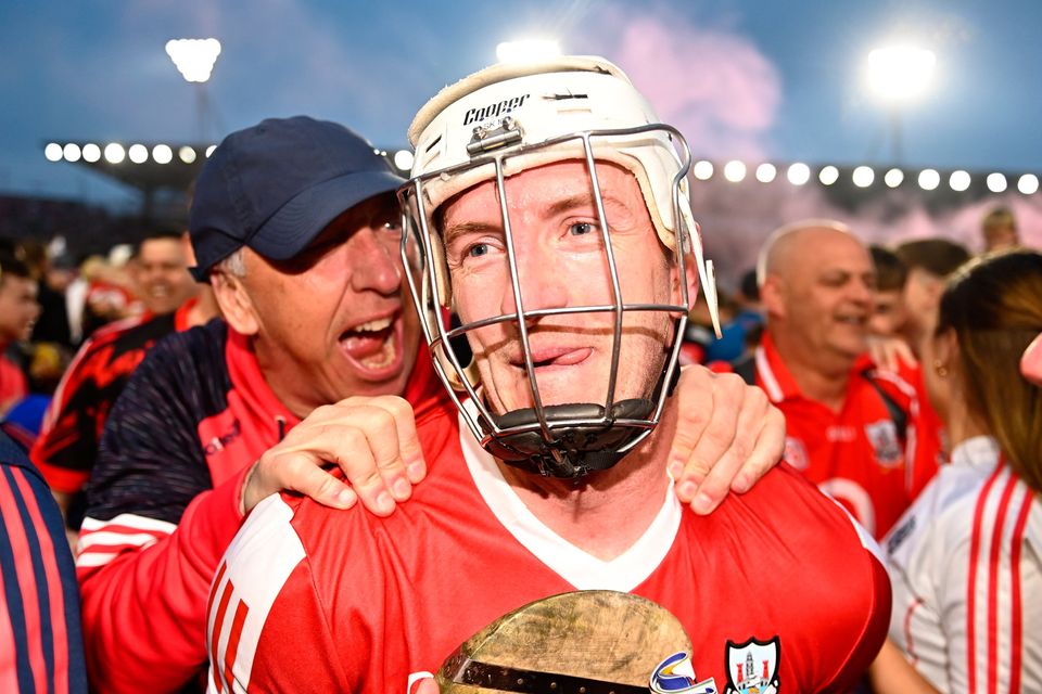 Patrick Horgan of Cork celebrates with supporters after the Munster GAA Hurling Senior Championship Round 3 match between Cork and Limerick at SuperValu Páirc Ui Chaoimh in Cork