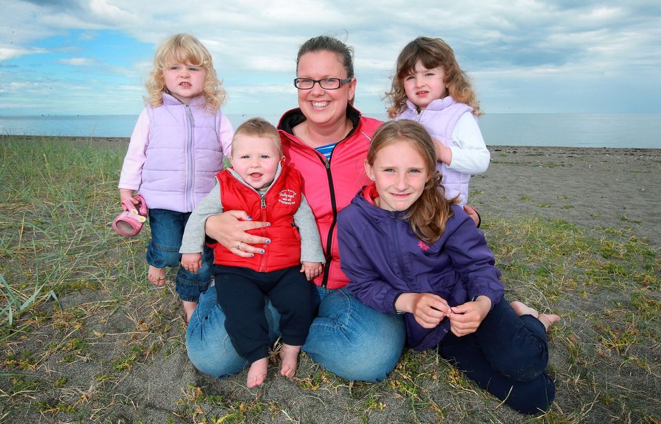 Twins Siobhan and Emma (2), Brian (7 months) and Rachel (8) with mum Becky Dore. Photo: Frank Mc Grath.