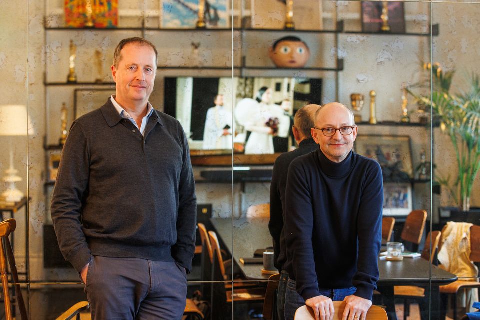 ‘You can get involved in very expensive bidding wars for material’: Andrew Lowe and Ed Guiney at Element Pictures. Photo: Mark Condren