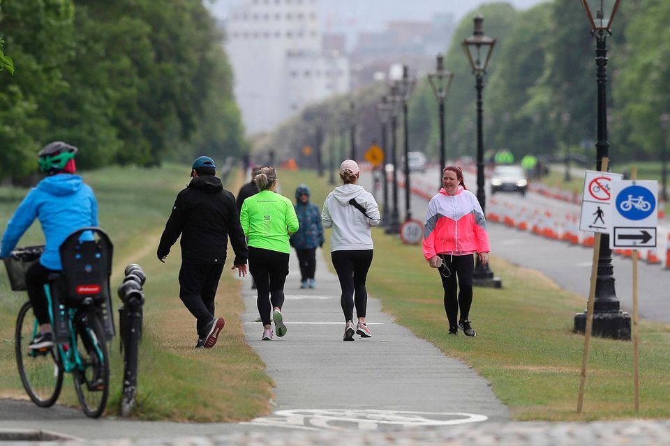 Visitors enjoying pedestrian lanes in Chesterfield Avenue in Dublin's Phoenix Park during the pandemic. Photo: Brian Lawless/PA