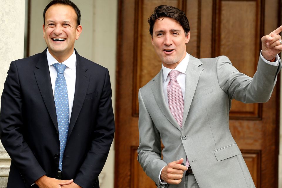 Taoiseach Leo Varadkar welcomes his first official foreign visitor, Canadian Prime Minister Justin Trudeau to Farmleigh.  Picture; Gerry Mooney