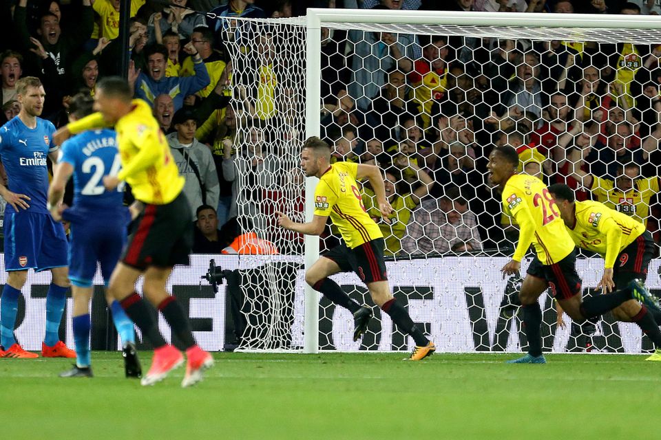 Tom Cleverley, centre, netted a late winner for Watford