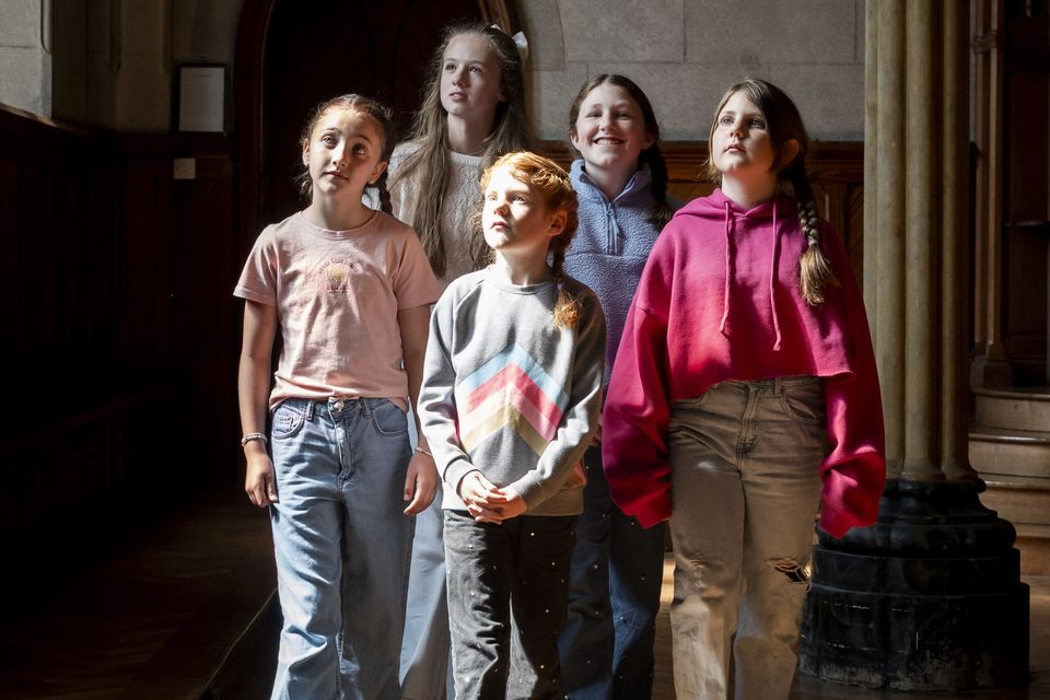 Myah Mason, Ava O'Connor with Moya, Aoife and Bridget Maloney at the announcement Cistercian College move to a co-education model from September 2026. Photo: Don Moloney
