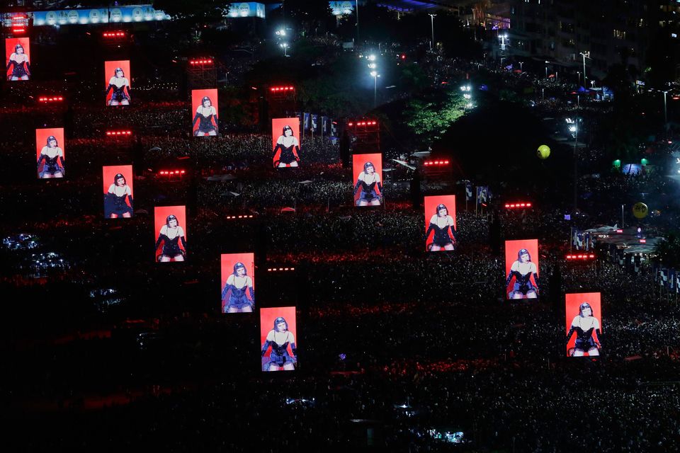 Fans pack the shore of Copacabana beach to watch Lady Gaga's free concert in Rio de Janeiro, Saturday, May 3, 2025. (AP Photo/Bruna Prado)