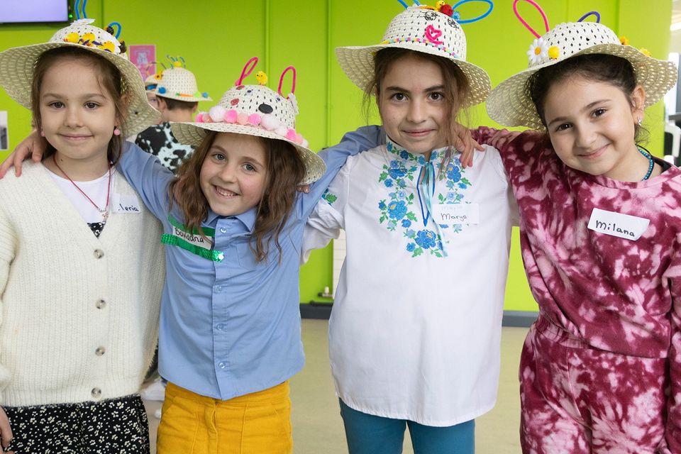 Valeria, Bohanna, Marya and Milana with their Easter bonnets.