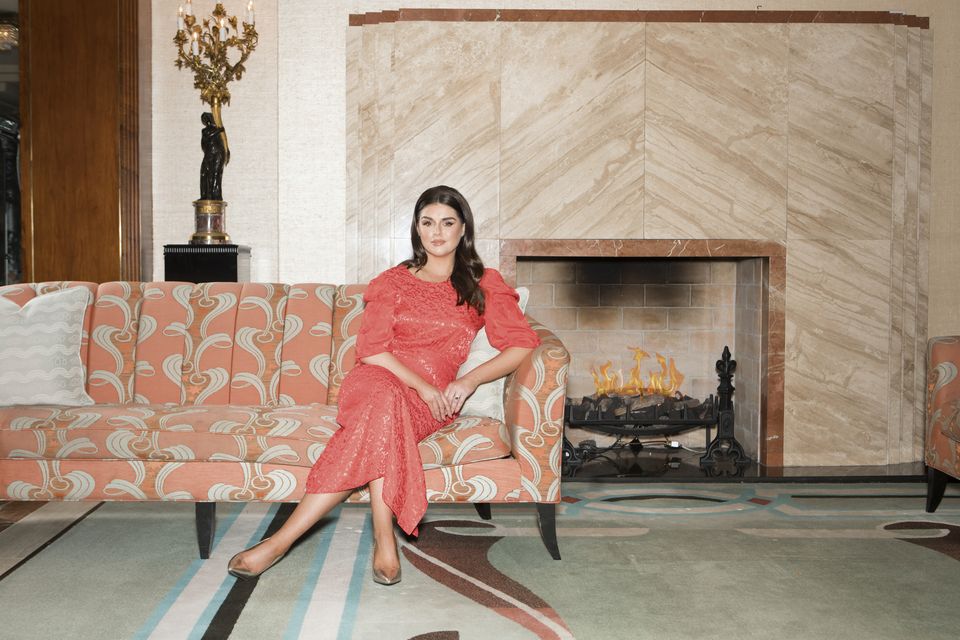 Sile Seoige photographed by Evan Doherty. Dress, fee G, Serena Boutique