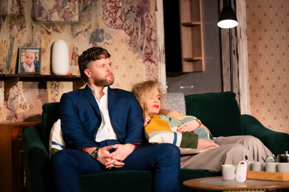 Jay McGuiness and Laura Whitmore in 2:22 A Ghost Story. Photo: Helen Murray