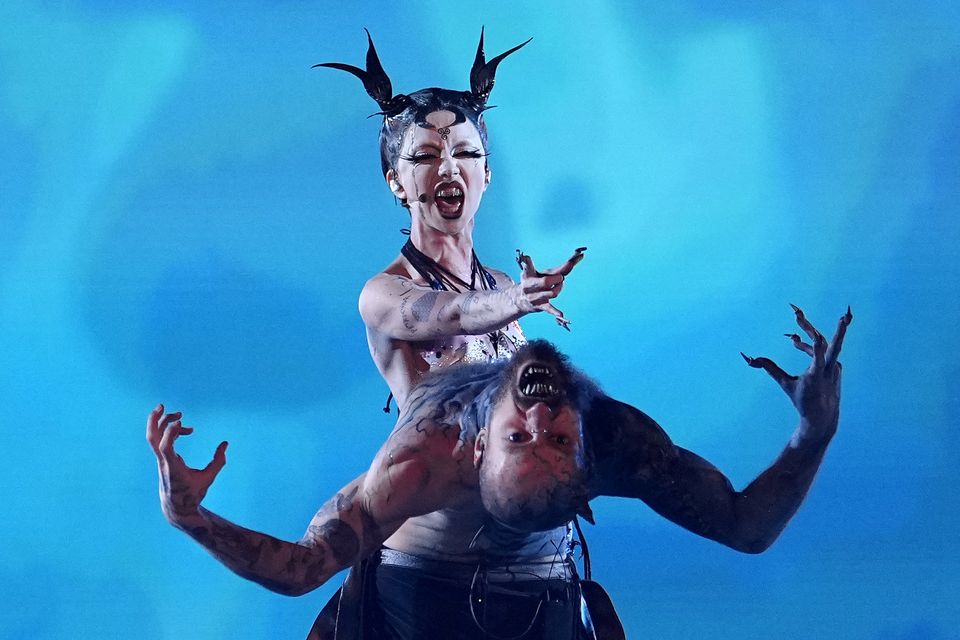 Bambie Thug of Ireland performs the song Doomsday Blue during the Eurovision final (Martin Meissner/AP)