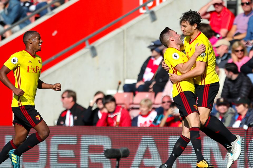 Daryl Janmaat, right, scored Watford's second goal at Southampton