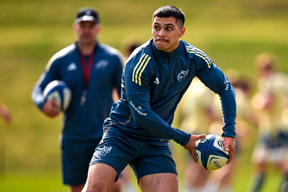 Thaakir Abrahams during a Munster training session in Limerick earlier this week. Photo: Brendan Moran/Sportsfile