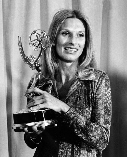 Cloris Leachman poses with her Emmy award for outstanding single performance by an actress in A Brand New Life, in 1975 (AP)