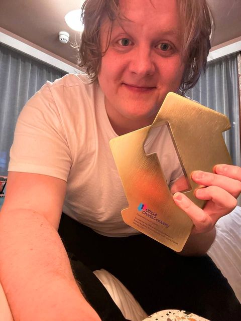 Lewis Capaldi poses with his Official Number 1 Album Award for Broken By Desire To Be Heavenly Sent (Official Charts Company handout)