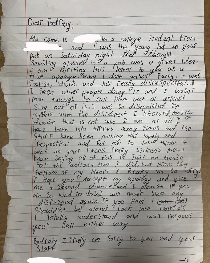 Student wins second chance at Galway pub with viral handwritten note ...