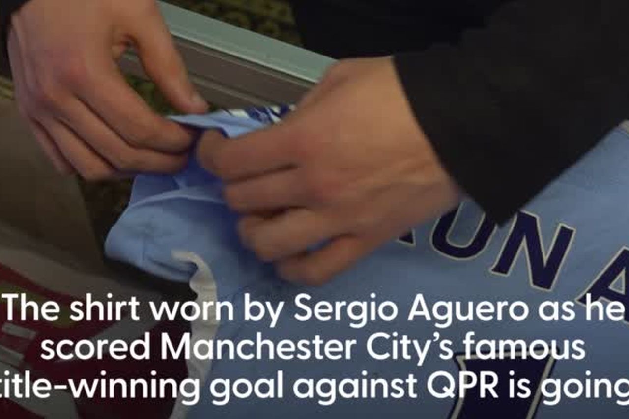 Manchester City shirt worn by Sergio Aguero during title-winning goal set  for auction