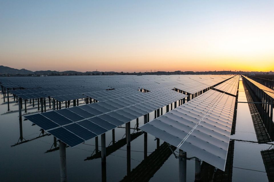 Morning solar power plant built at sea in Fujian province, China