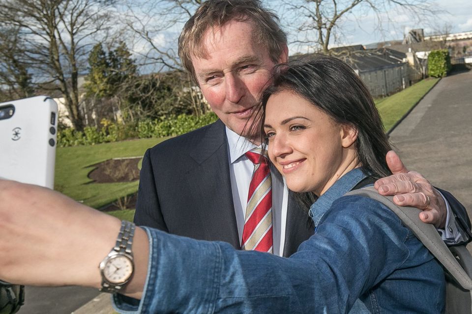 Taoiseach Enda Kenny poses in Kilkenny for a selfie with Tanya Voloshyna, originally from the Ukraine but who has been living in Kilkenny 13 years. Photo: Pat Moore
