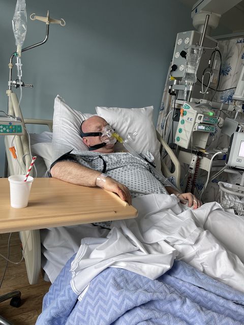 Mark Lang during his three-week recovery at Cork University Hospital following a severe heart attack (Family handout)