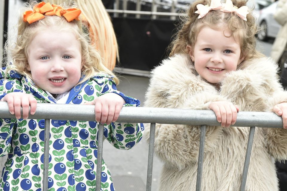 Khloe Kearney and Aubrey Bateman waiting patiently for start of the St Patrick's Day parade in Gorey.