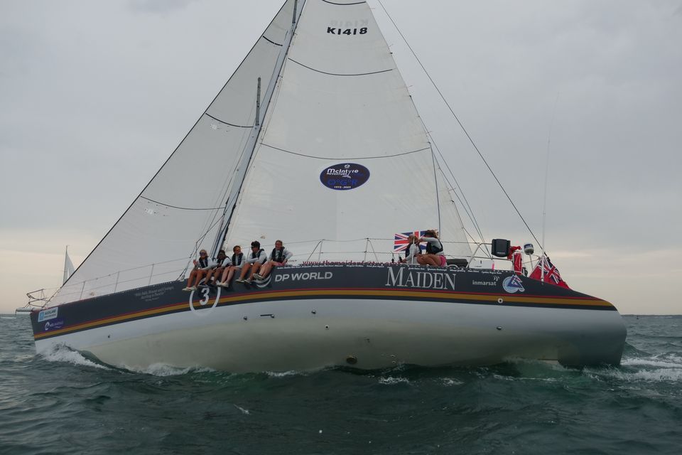 The crew completed the Ocean Globe Race aboard their yacht, Maiden, at 10.52am on Tuesday (Kaia Bint Savage/The Maiden Factor/PA)