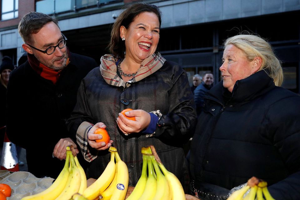 Sinn Fein leader Mary Lou McDonald reacts as she meets with members of the public on Moore Street in Dublin Photo: REUTERS/Phil Noble