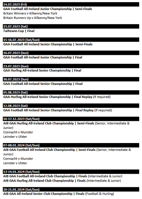 GAA announces 2023 fixture schedule for all competitions with