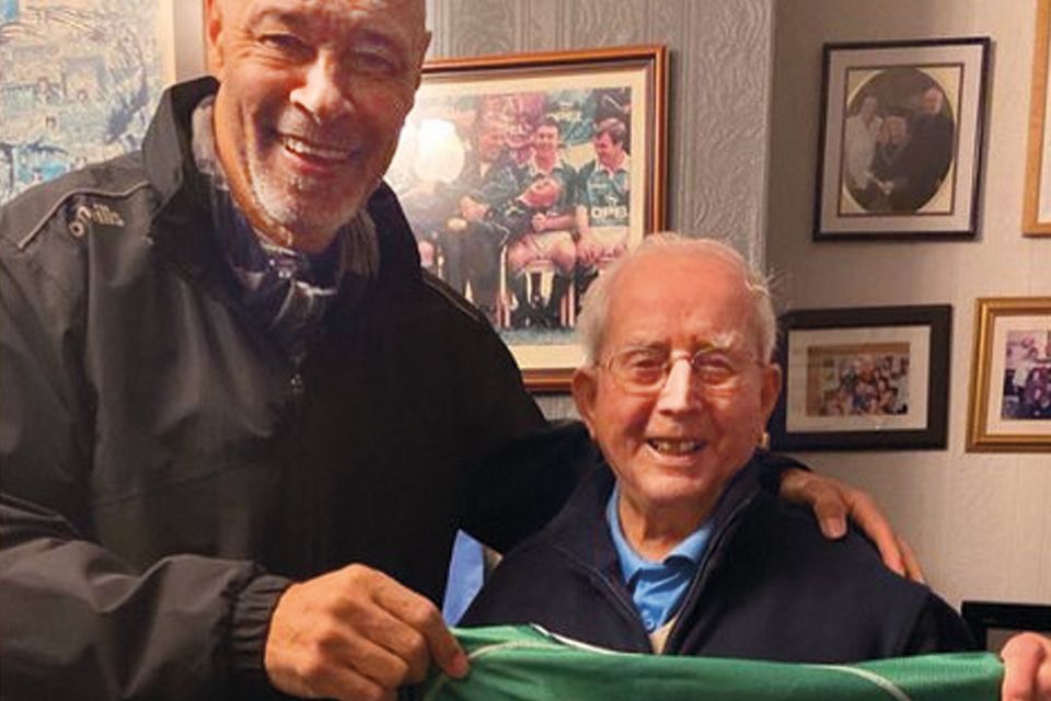 Paul McGrath and Charlie O'Leary celebrate his 100th birthday