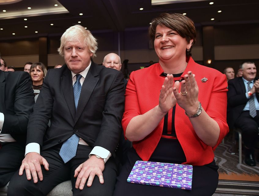 Boris Johnson with Arlene Foster at the DUP conference in 2018