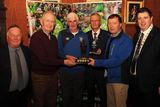 thumbnail: Donie Murphy and Martin Muldoon, Killarney Athletic FC, Killarney Athletic AFC winners of the John Killer O'Callaghan Memorial award for Best Sporting Entry with St. Patrick's Festival Killarney Chairman Paul Sherry, Cathal Walshe, Grand Marshal, PJ McGee, Daly's SuperValu, sponsor, and Cllr Niall Kelleher, Mayor of Killarney, at the St. Patrick's Festival Killarney parade prizegiving function in The International Hotel on Tuesday night. Picture: Eamonn Keogh