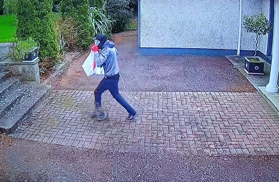 One of the suspects caught on CCTV fleeing the house in Stamullen.