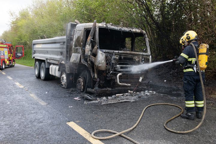 Main Wexford road closed after truck bursts into flames